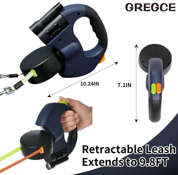 Dual Retractable Dog Leash with Flashlight
