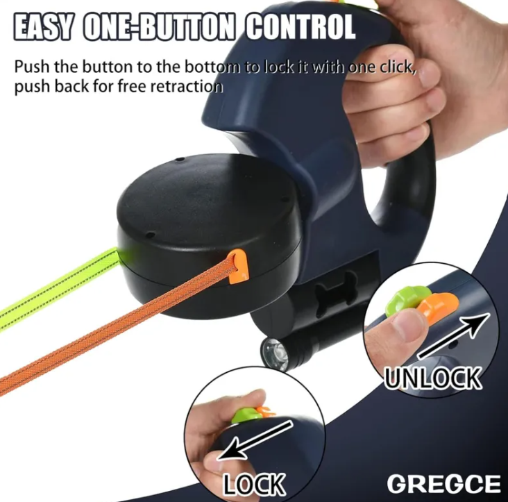 Dual Retractable Dog Leash with Flashlight