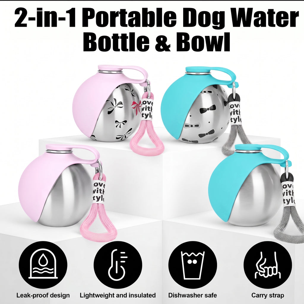 Compact Silicone Hiking Water Bottle with Carabiner, Perfect for Your Pet