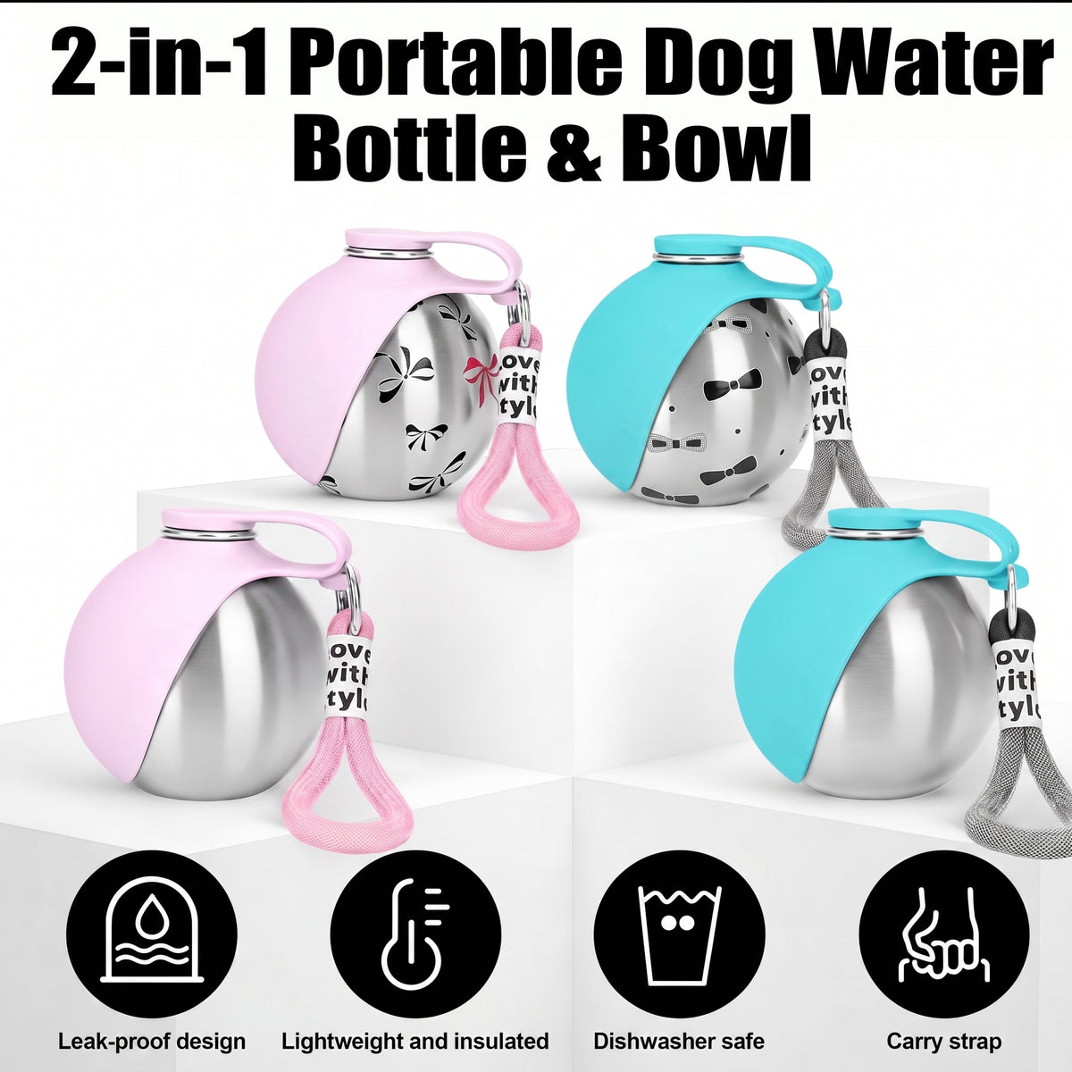 Compact Silicone Hiking Water Bottle with Carabiner, Perfect for Your Pet