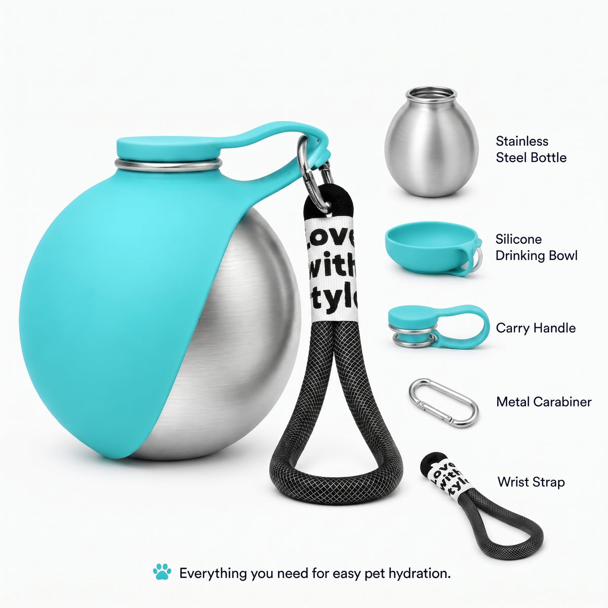 Compact Silicone Hiking Water Bottle with Carabiner, Perfect for Your Pet